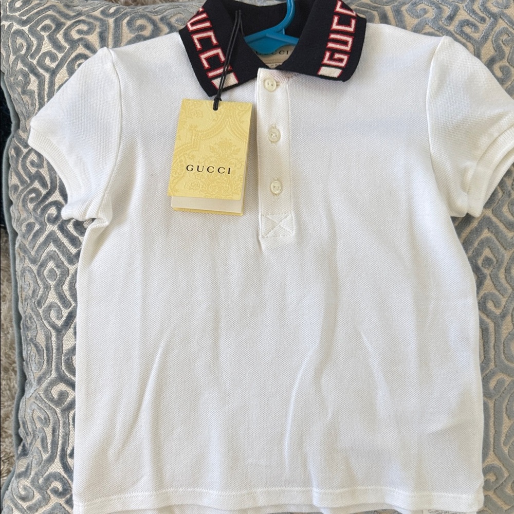 Kids Gucci White Polo with Black and Red Collar